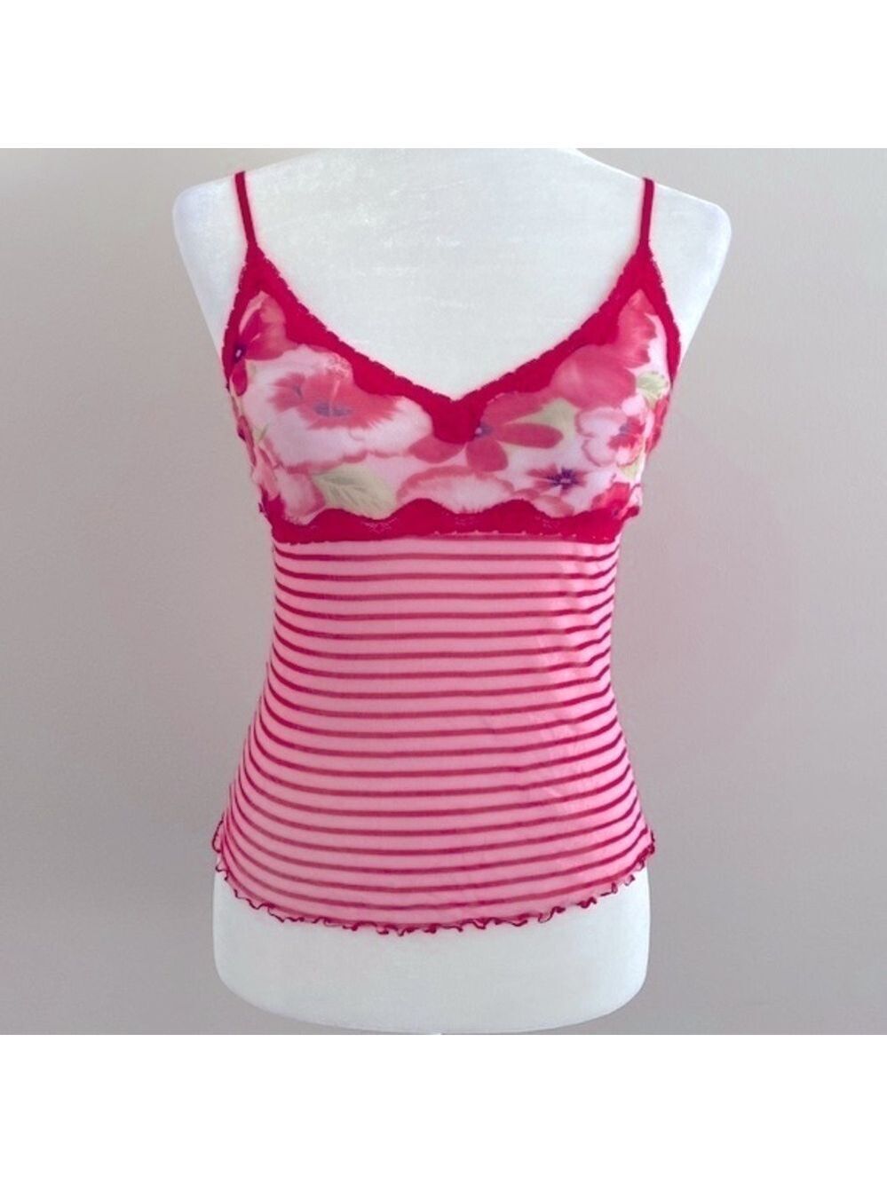 Rare Vintage Y2K Victoria’s Secret rare poppies & stripes micro mesh cami top